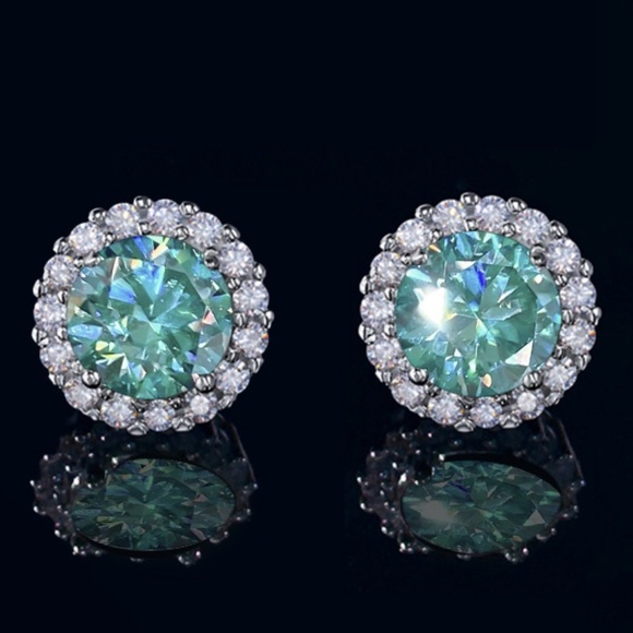 Turquoise colored moissanite and 925 sterling silver earrings 1 Carat tw